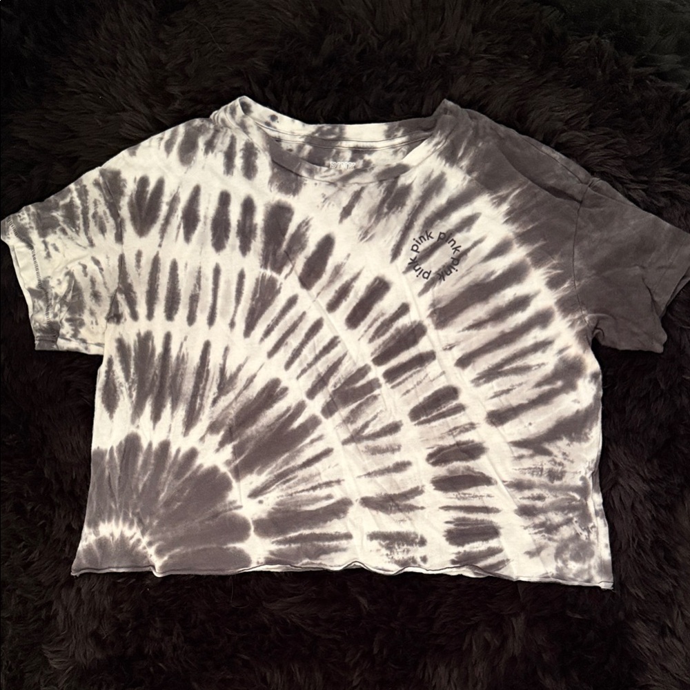 PINK Victoria's Secret Grey and White Tie-Dye Crop Top